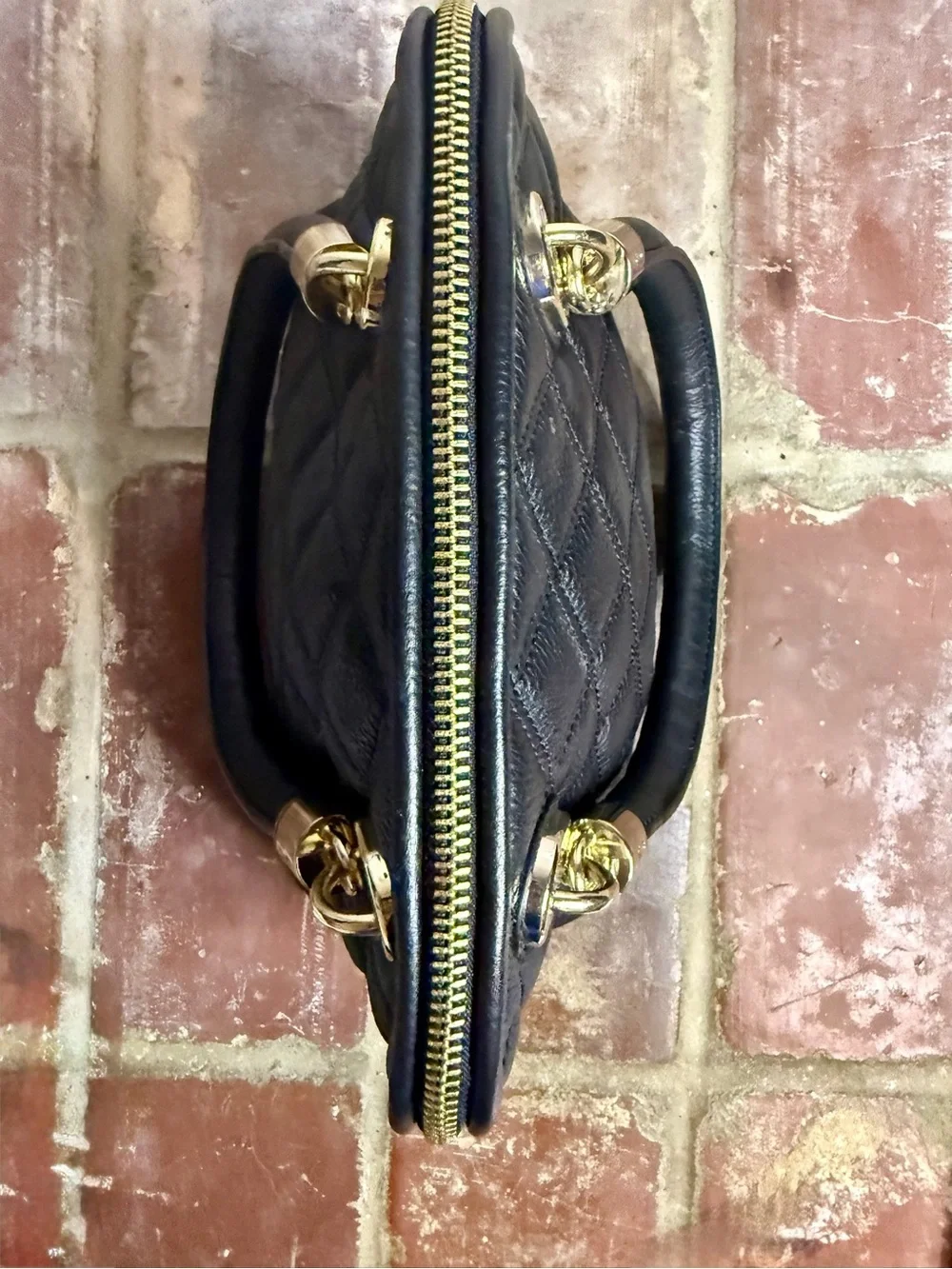 Cole Haan Black Quilted Leather Dome Satchel – Gold Hardware